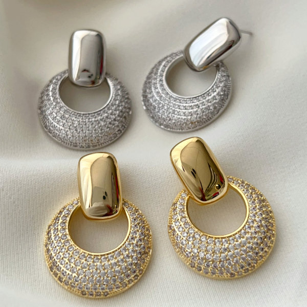 Round pave zircon earrings