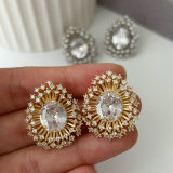 Pave zircon flower earrings