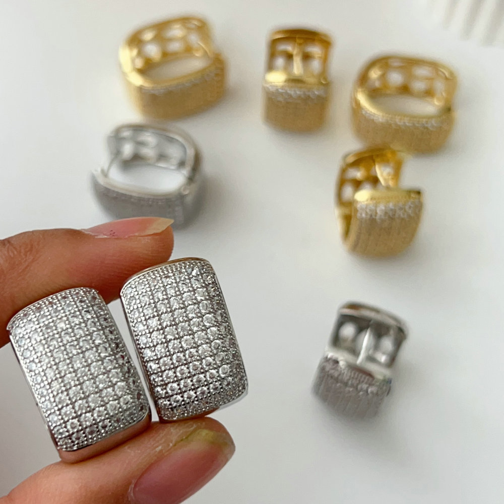 Pave square zircon earrings