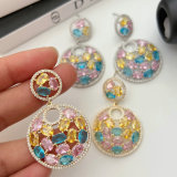 Pave zircon round earrings