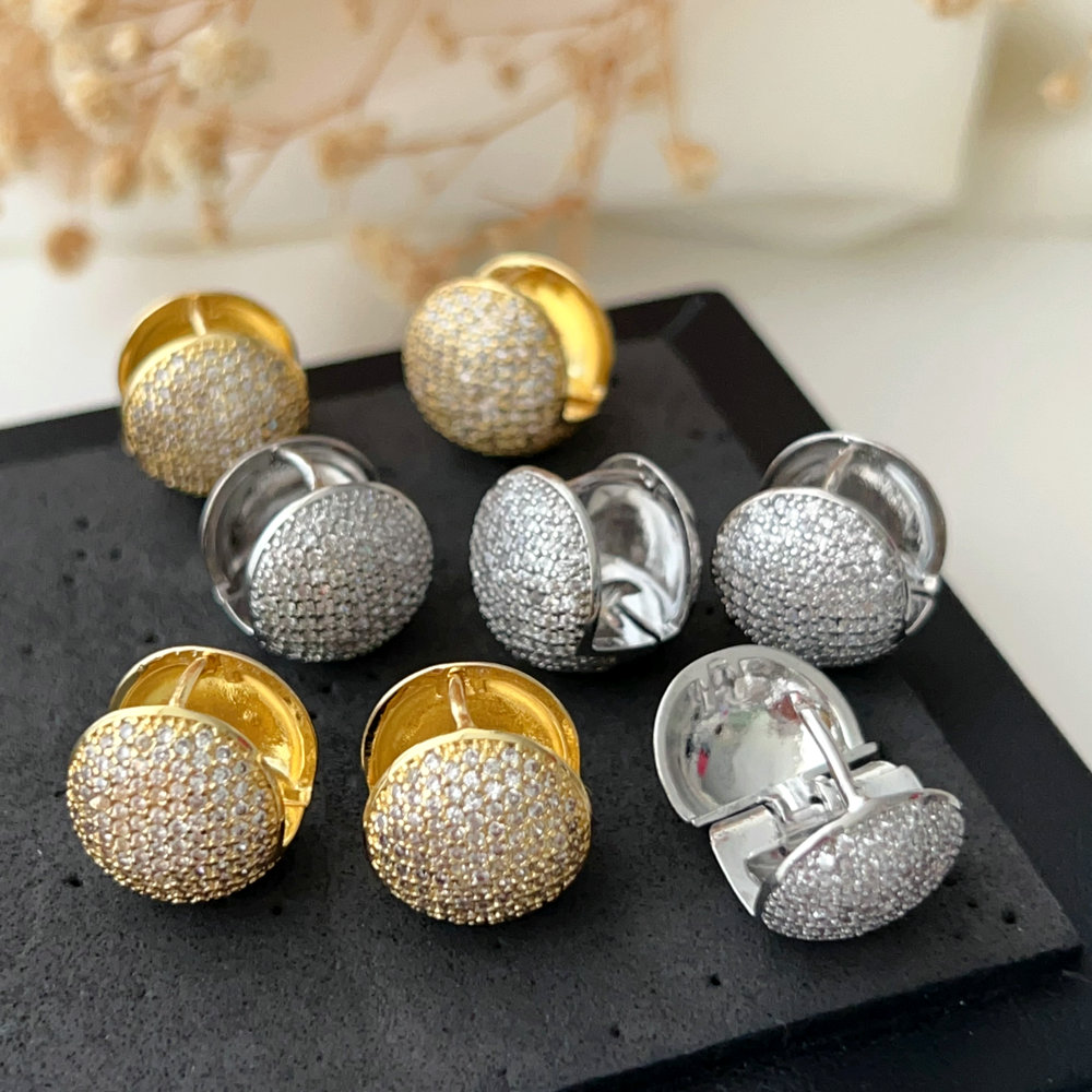 Pave zircon ball earrings