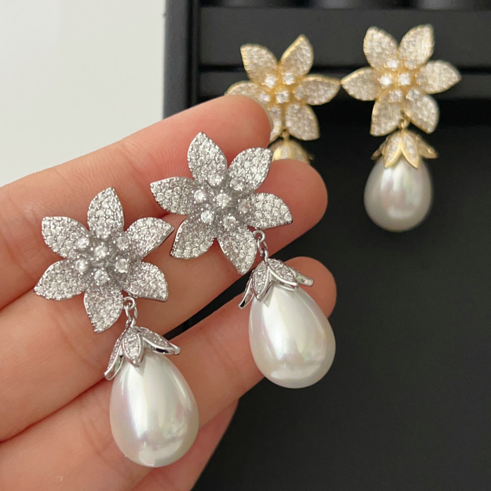 Pave flower earrings