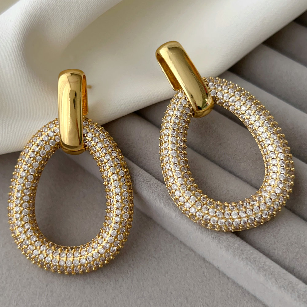 Pave zircon egg shape earrings
