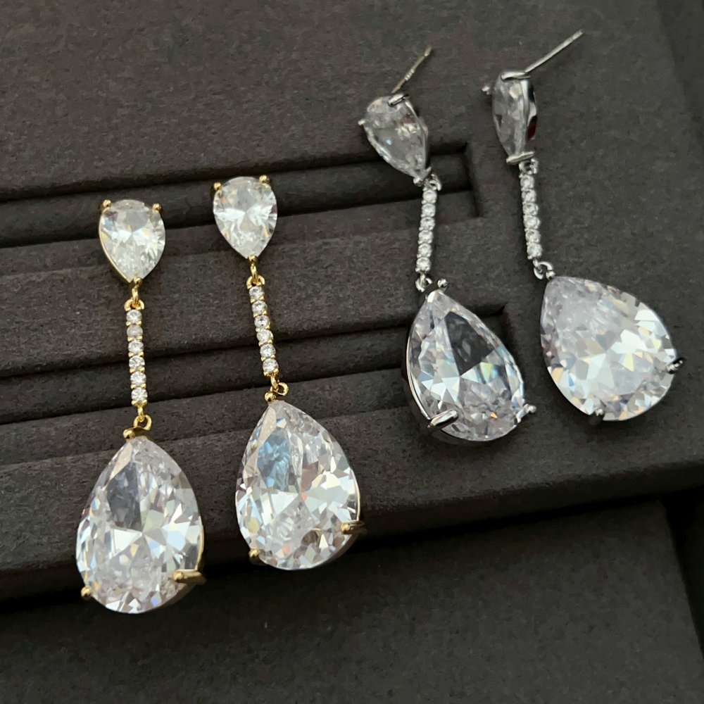 Pave oval shape zircon earrings
