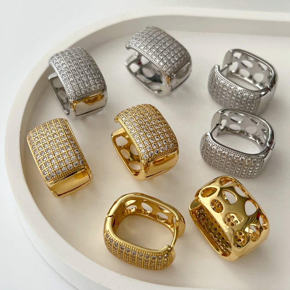 Pave square zircon earrings
