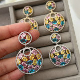 Pave zircon round earrings