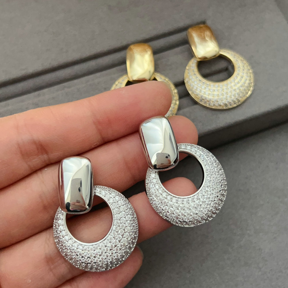 Round pave zircon earrings