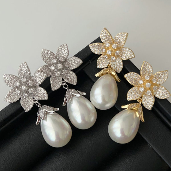 Pave flower earrings