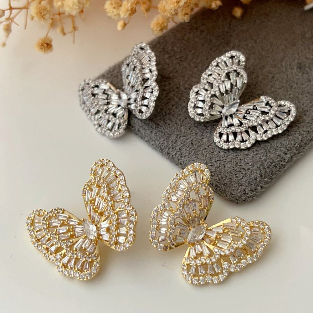 Pave zircon butterfly earrings