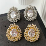 Pave zircon flower earrings