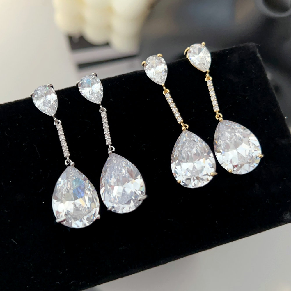 Pave oval shape zircon earrings