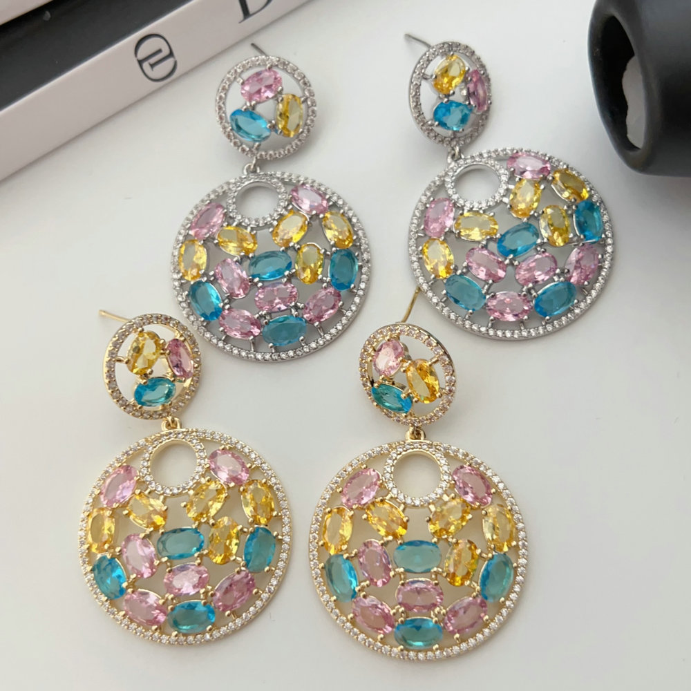 Pave zircon round earrings