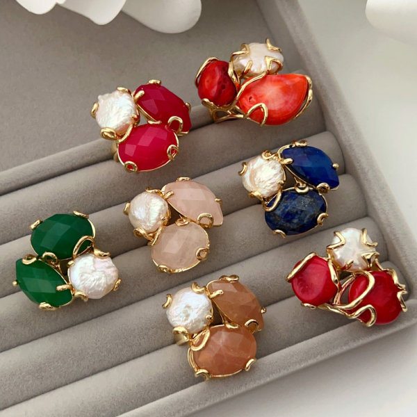 Gemstone pearl ring