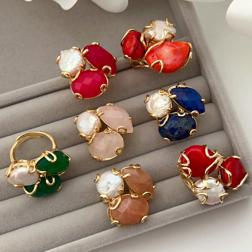 Gemstone pearl ring
