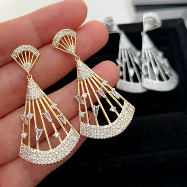 Pave fan zircon earrings