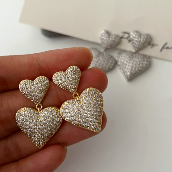 Pave zircon heart earrings