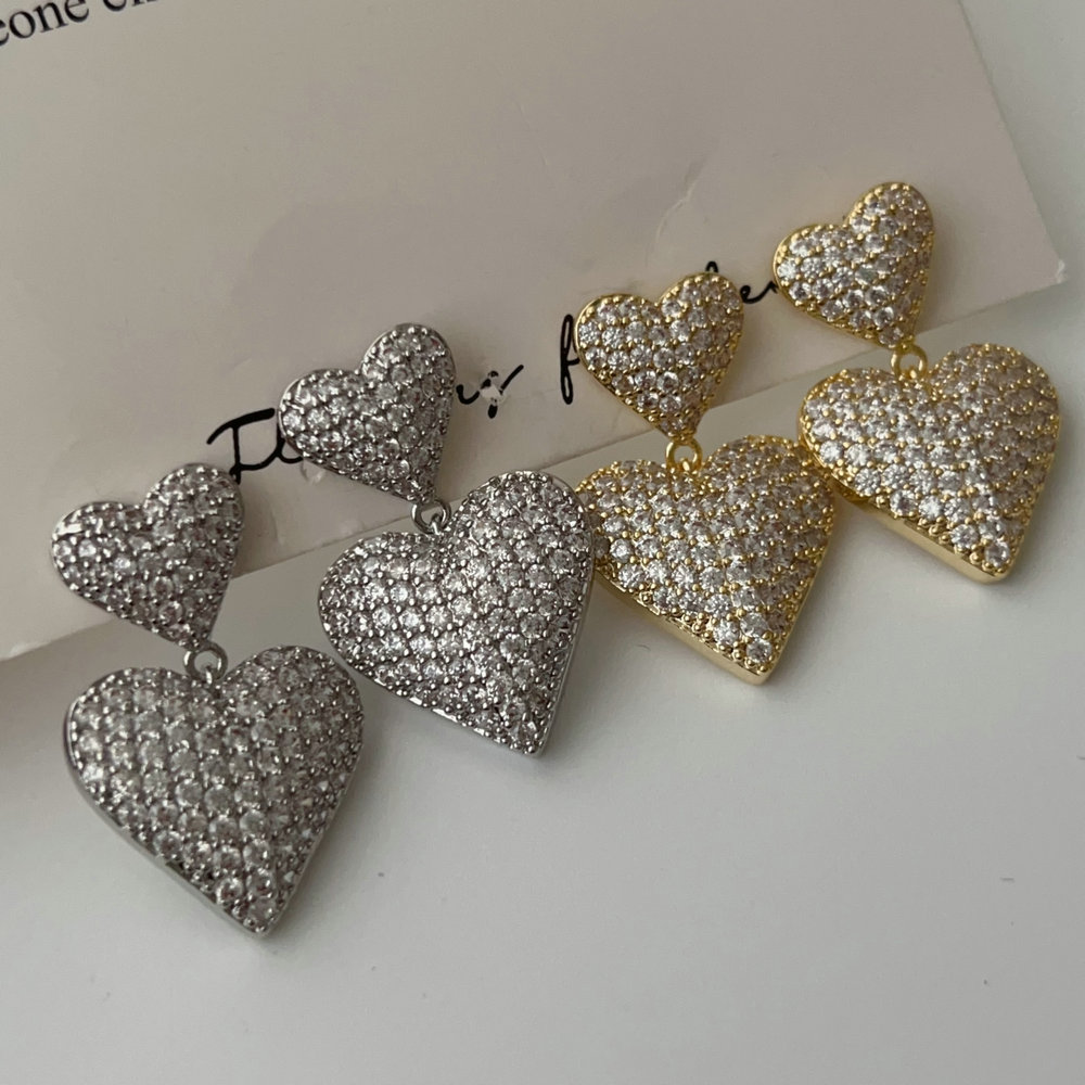 Pave zircon heart earrings