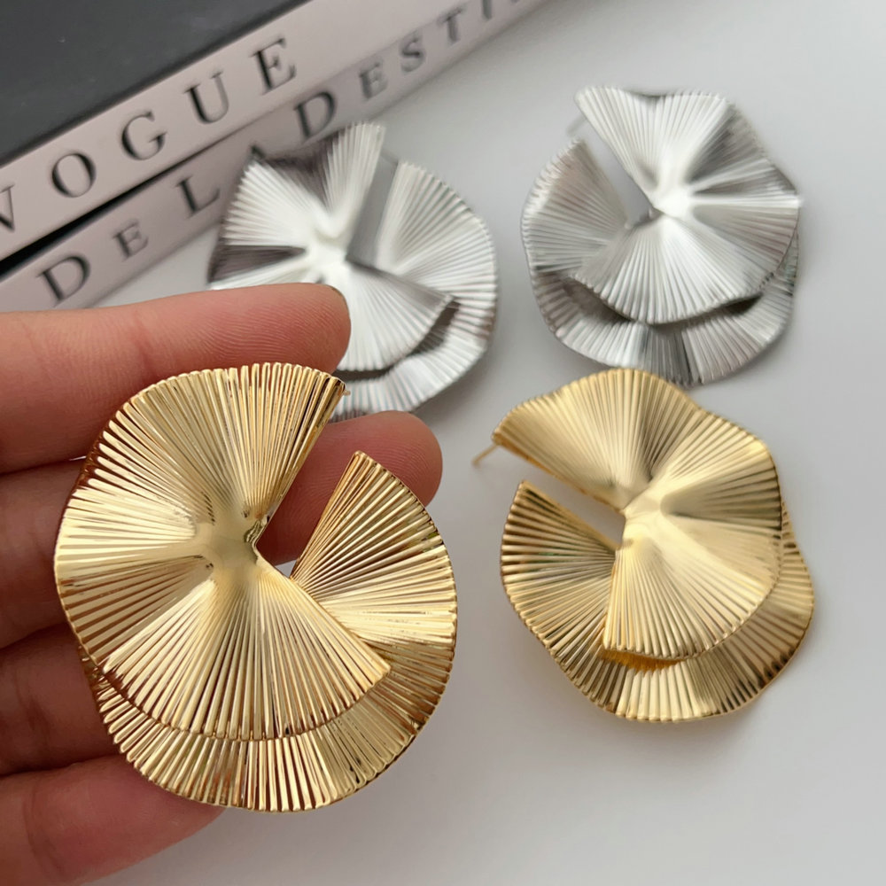 Chunky metal lotus leaf earrings