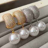 Pave zircon pearl earrings