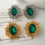 Green sunflower earrings