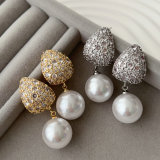 Pave triangle pearl earrings