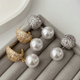 Pave triangle pearl earrings
