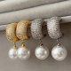 Pave zircon pearl earrings
