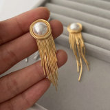 Pearl chain tassel earrings