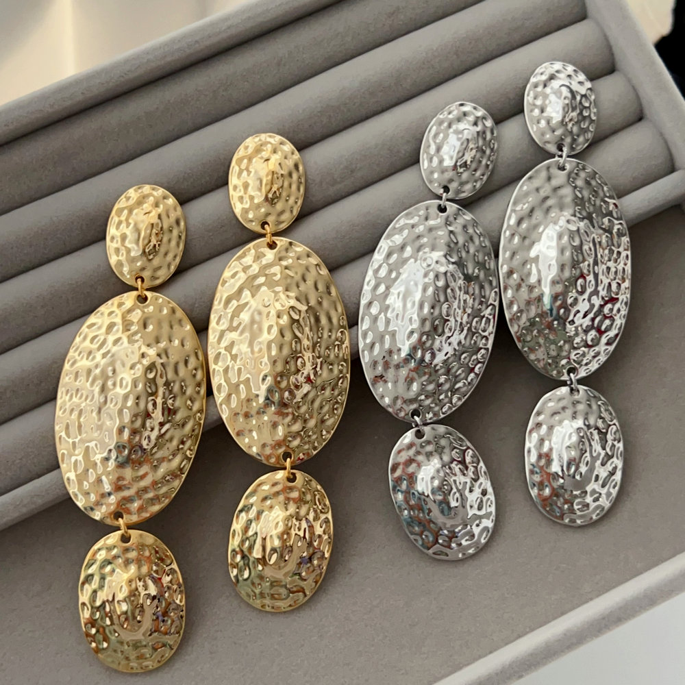 Chunky long metal earrings