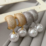 Pave zircon pearl earrings