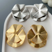 Chunky metal lotus leaf earrings
