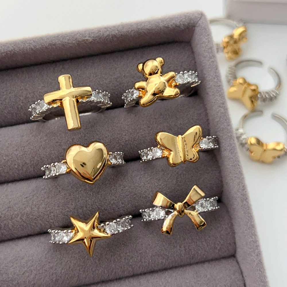 Pave cross heart star ring