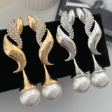 Chunky metal pearl earrings