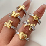 Pave cross heart star ring