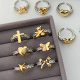 Pave cross heart star ring