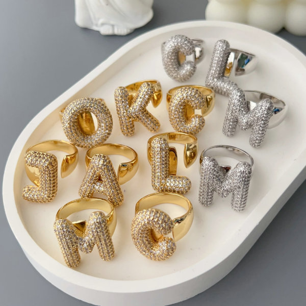 Pave letter zircon ring
