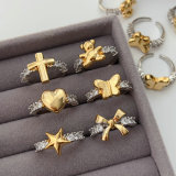 Pave cross heart star ring