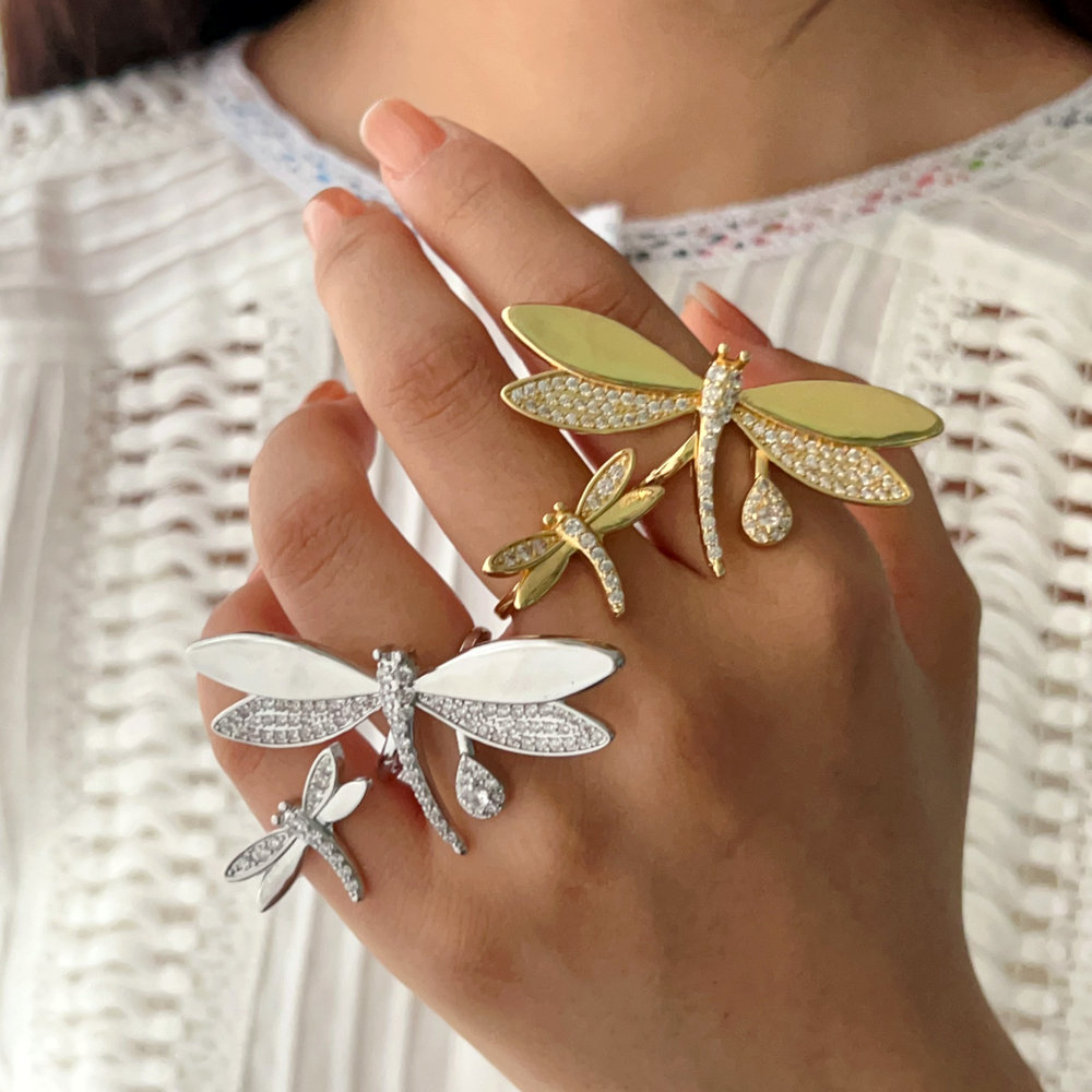 Pave zircon dragonfly ring