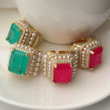 Pave gemstone pearl square ring