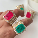 Pave gemstone pearl square ring