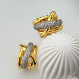 Pave two color twist ring