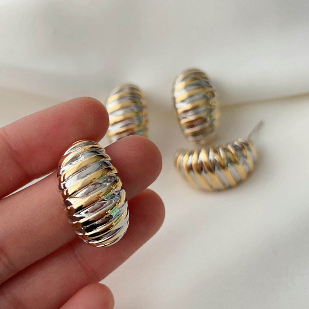 Silver and gold two color earrings