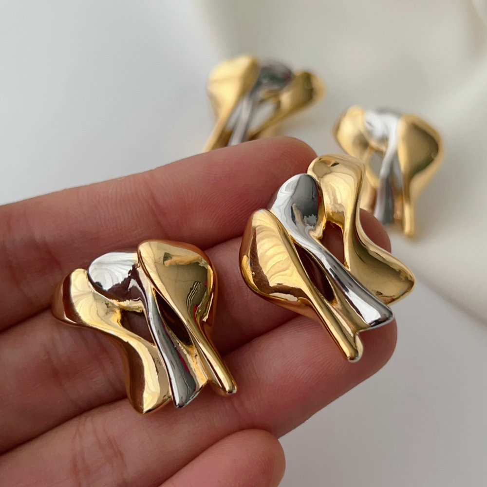 Silver and gold two color mix earrings