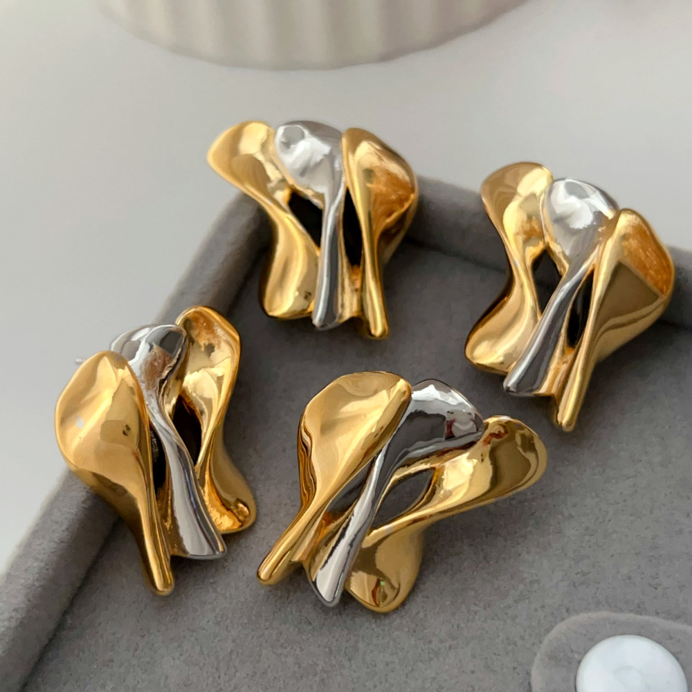 Silver and gold two color mix earrings
