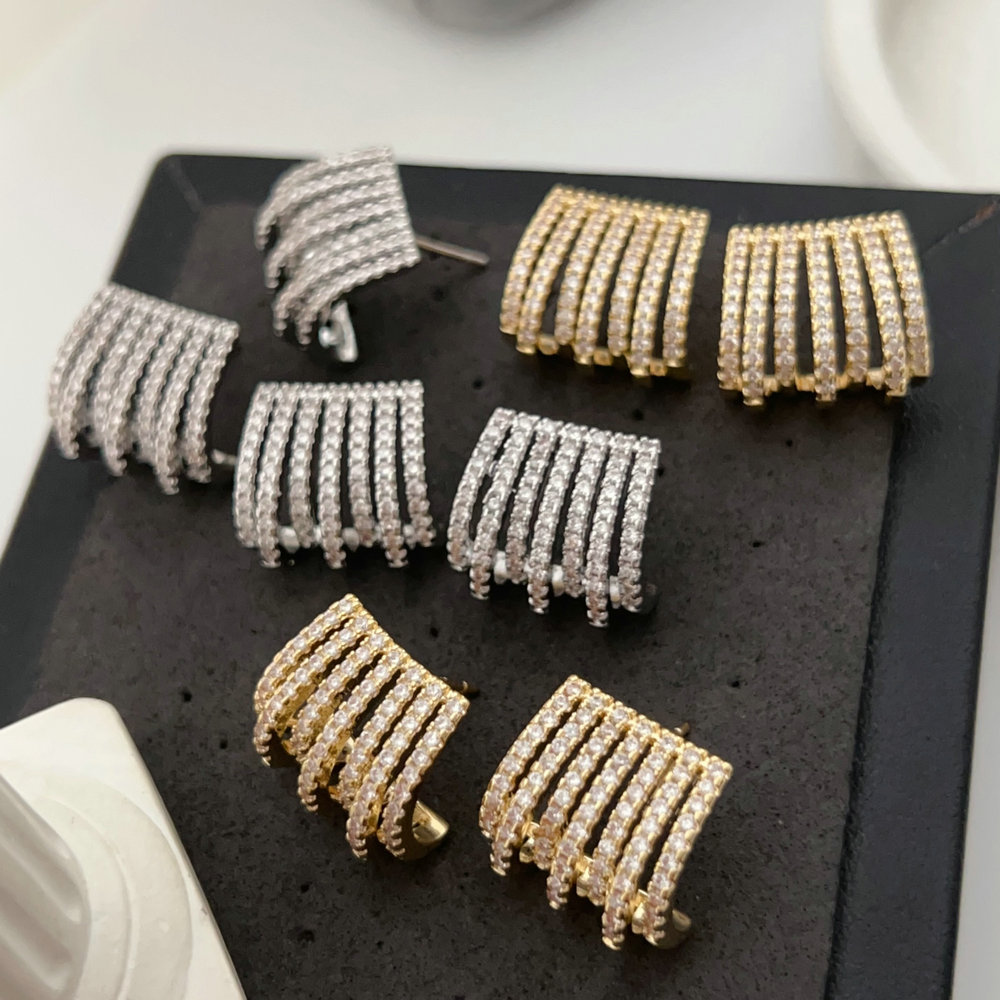 Pave fashion fan earrings