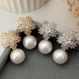 Pave zircon flower earrings