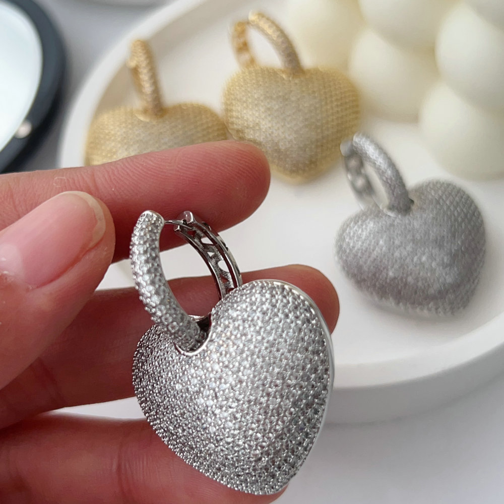 Pave zircon chunky heart drop earrings