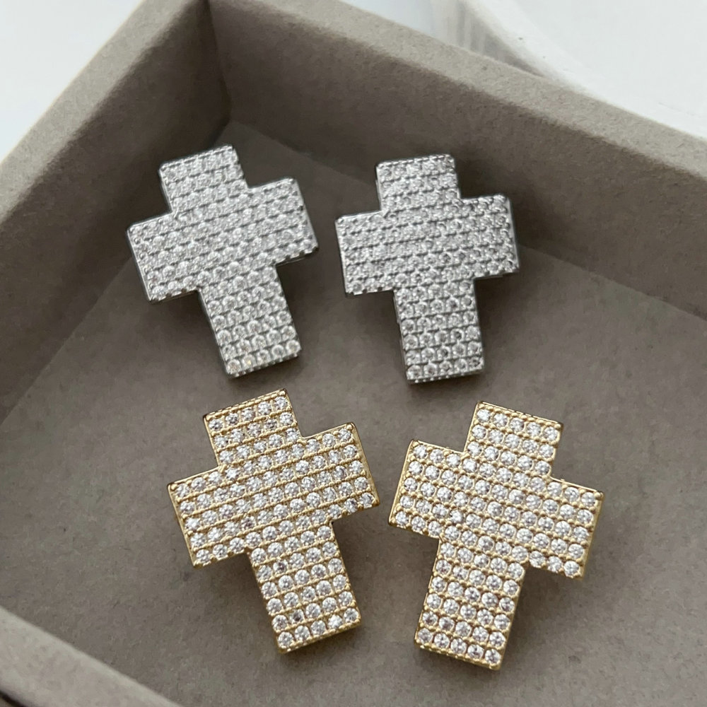 Pave chunky zircon cross earrings