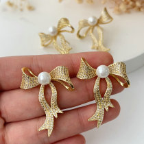 Pave bow zircon earrings