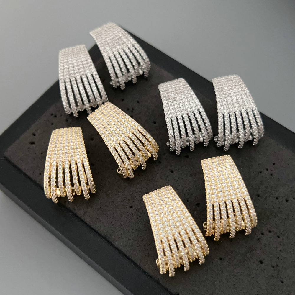 Pave zircon fan shape earrings